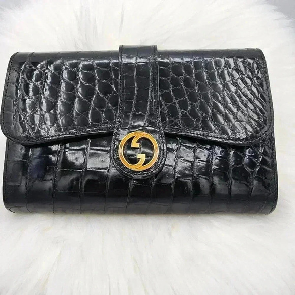 Gucc Double  G Croco Clutch - Picture 1 of 16
